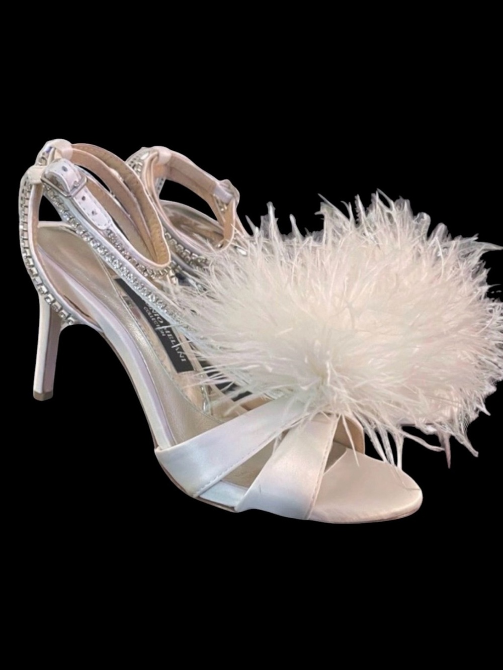 Antonio Melani AURORA Feathered Dress Sandal Rhinestones Ankle Wrap Strap